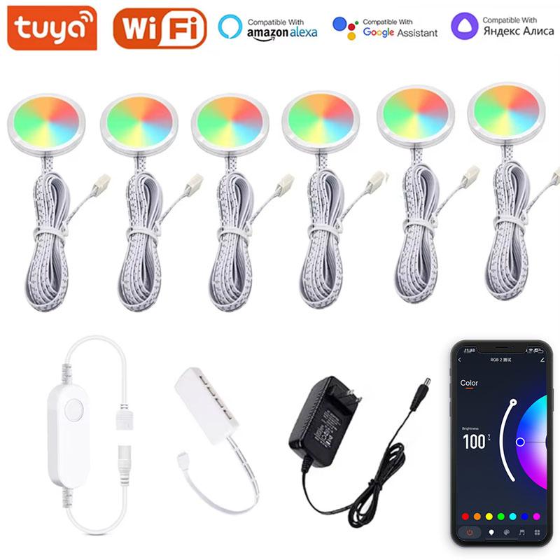DC12V Tuya WIFI RGB Светодиодный светильник под шкаф Диммируемый точечный светильник Праздничный Декор кухонной столешницы Мебели Alice Alexa Google Home