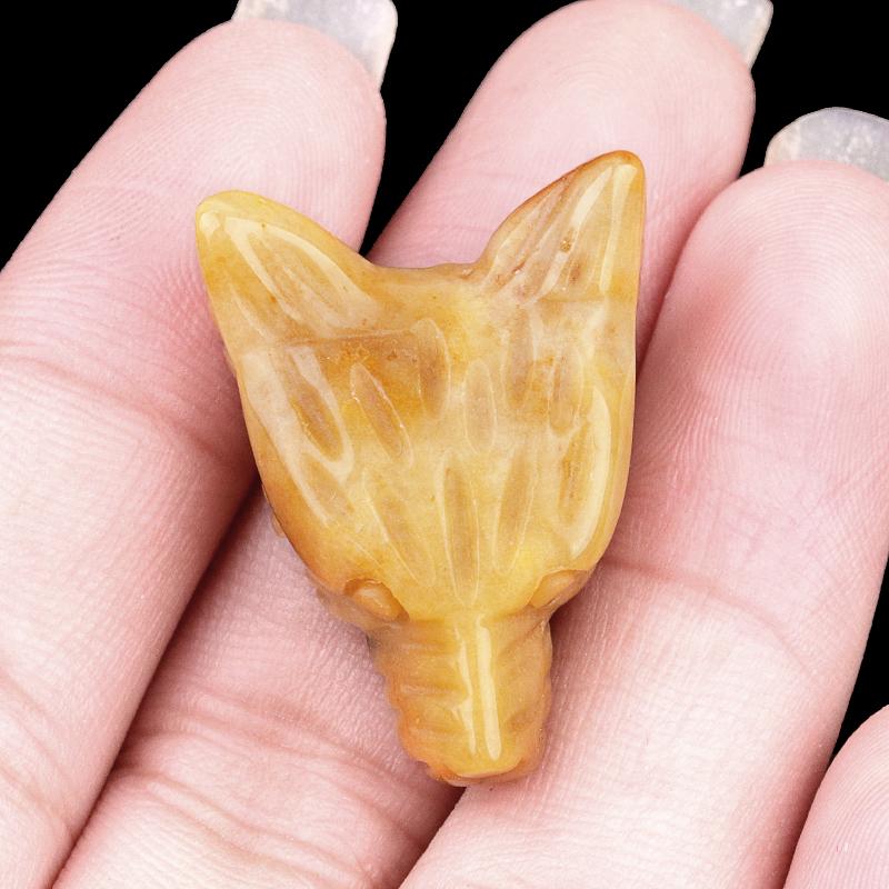 1Pc Mini Reiki Healing Crystal Carved Wolf Head Shape Ornament Decoration, Energy Natural Stone Amethyst Jade Agate Sodalite Gems Home Decor Jewelry