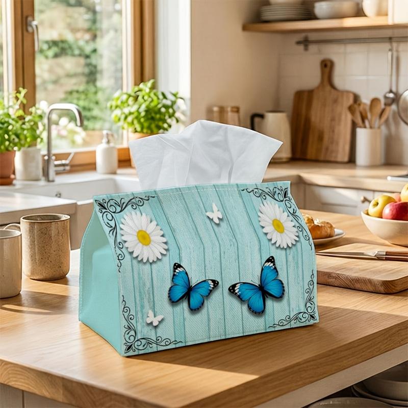 1pc Rustic Nature Tissue Box | Multi-functional Napkin Dispenser, Two Sizes Available Suitable for Home, Parties, Car Decoration Butterfly Daisy -Appl