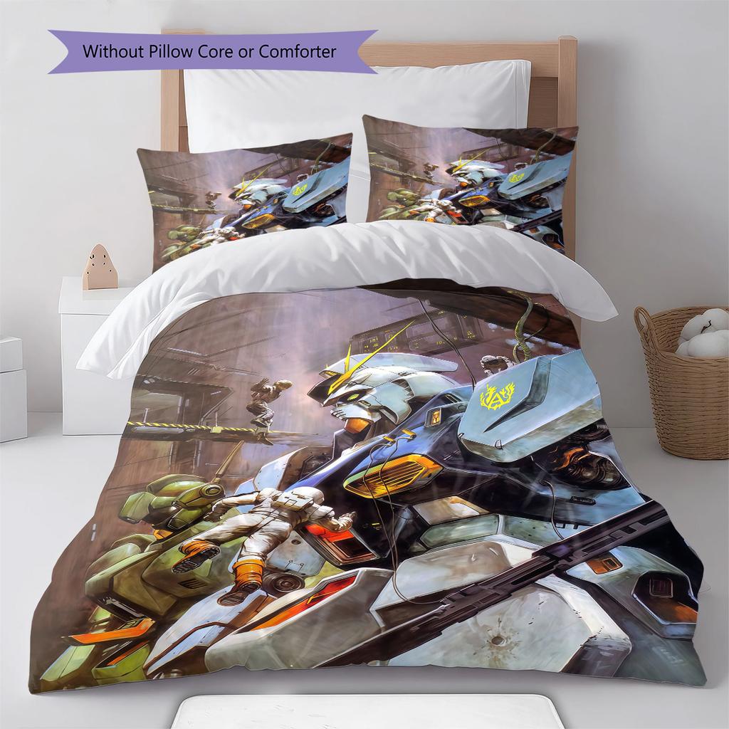 Gundam Close Up Mobile Suit Bedding Set Anime Duvet Cover Polyester Soft Comforter Bedroom Set -QJY