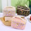 Women's Cosmetic Pouch Floral Pattern Capacity Cosmetic Bag Dual Zipper Makeup Organizer Portable Travel Storage Wash Bag