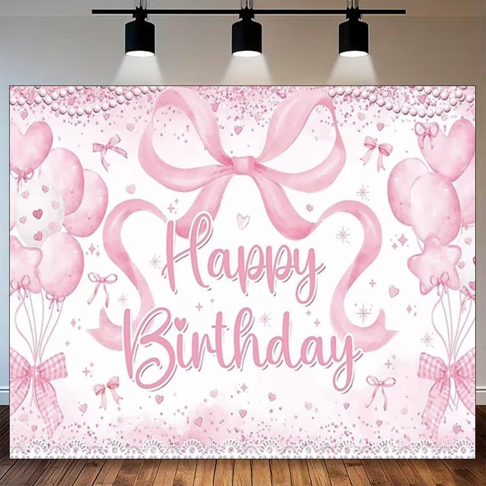 Pink Bow Tie Girls Background Birthday Party Decoration Balloon Flowers Diamond Backdrop Supplies Kids Baby Photo Props Gifts