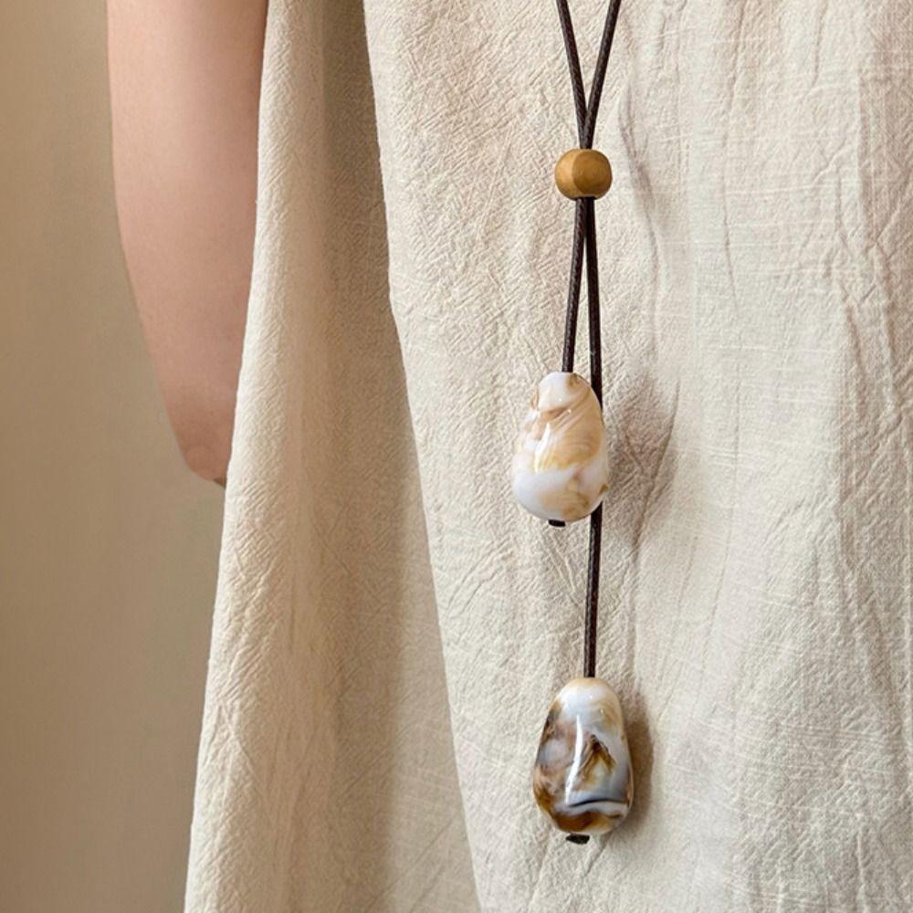 Adjustable Long Oval Necklace Resin Sweater Chain Trendy Clavicle Chain  Gift