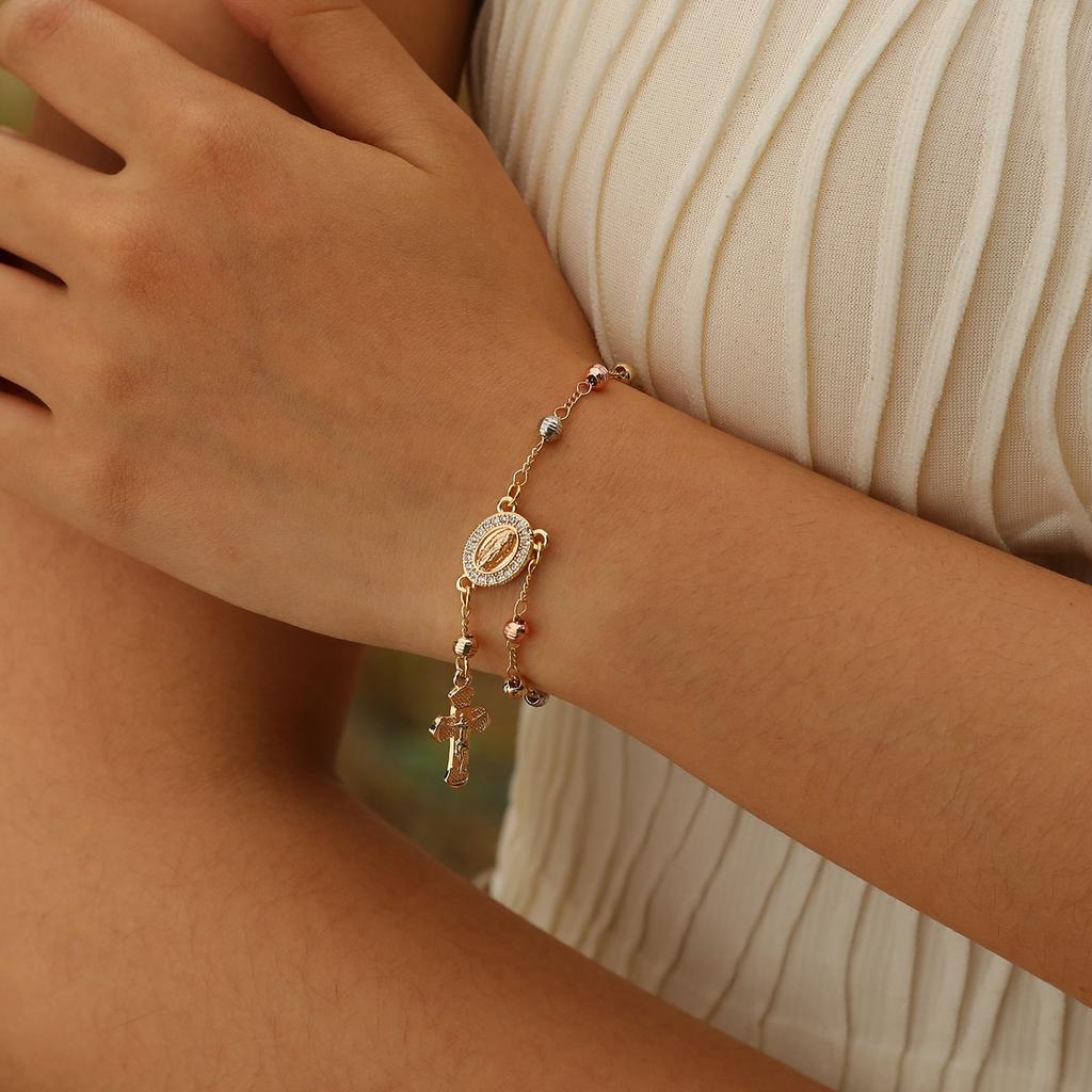 Браслет-четки с крестом Дева Мария, браслет с регулируемыми звеньями Дева Гваделупская для женщин, подарок, ювелирное украшение для девушки
