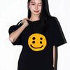 2025 Корейская и японская мода больших размеров Уличная женская футболка с принтом улыбающегося лица Мужской и женский топ Y2K с коротким рукавом
