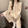 Cartoon Cute Lace Sweet Lady Pajamas Ruffled Square Collar Bow Lounges Autumn Winter Cloud Cotton Nightgown