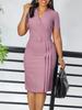 Women Elegant Bodycon Dress Short Sleeves Wrap V Neck Modest Waist Belt Church Dress Outfits Female Summer African Classy Gowns