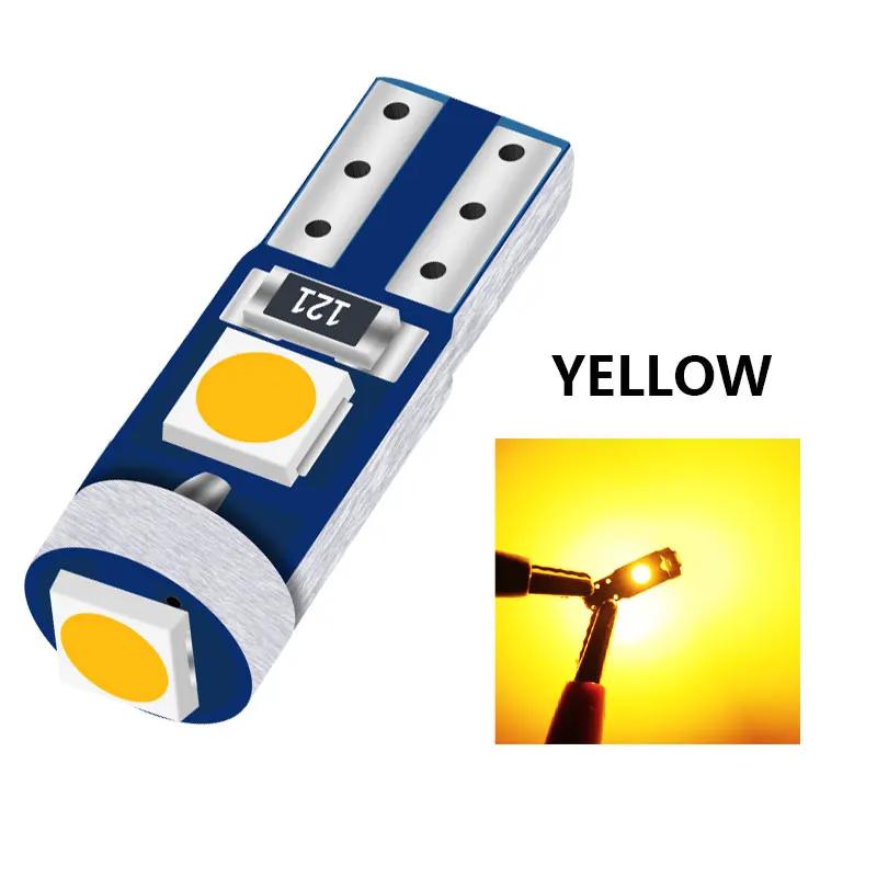 10 шт. T5 LED W3W 3SMD 3030 Клиновидная лампа-индикатор предупреждения на приборной панели, лампочки для приборов CANbus, внутреннее освещение автомобиля