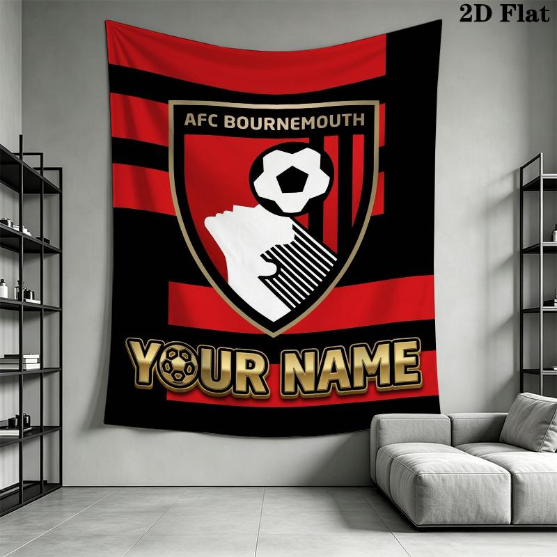 Custom Name Afc Bournemouth Wall Tapestry Aesthetic Wall Hanging Printed Fabric Blanket Decorative Tapestries for Bedroom Living Room Home Decor