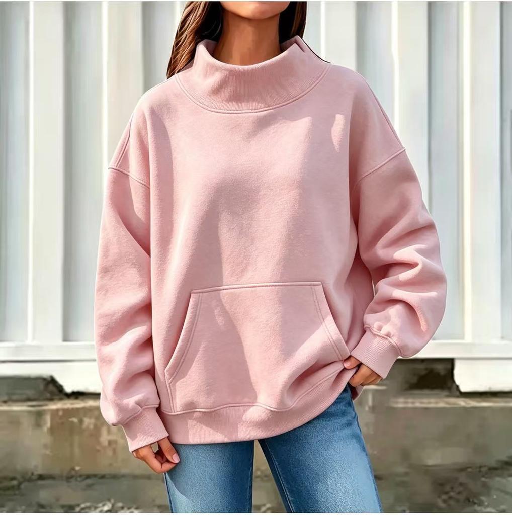 20 Europe beautiful women's sweatshirt long-sleeved turtleneck pullover casual sweater fleece thickened loose