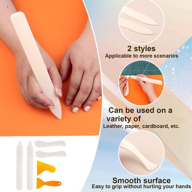 6Pcs Professional ABS Bone Folder Paper Creasing Tool For Card Making Scrapbooking Bookbinding Leather Fabric Tailoring