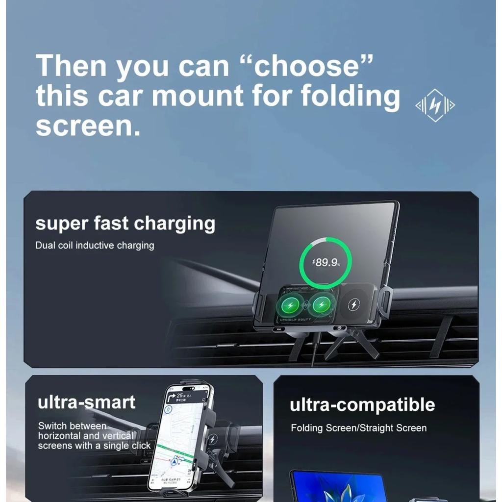 NEW Universal 15W Dual Coil Wireless Car Charger for Samsung Galaxy Z Flip 4 3 IPhone Auto Clamp Fast Car Charging Phone Holder