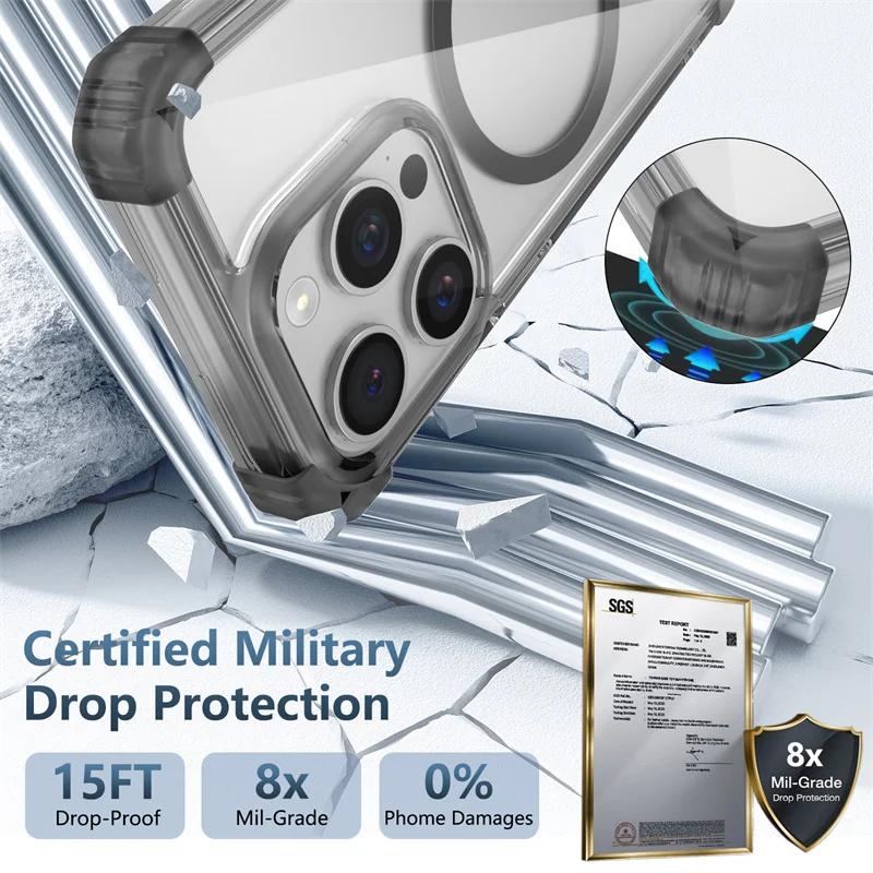 Магнитный прозрачный бронированный чехол Magsafe для Apple IPhone 16 Pro Max 15 14 13 Plus с беспроводной зарядкой и полной защитой, прозрачный цветной чехол