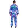 Mens Shiny Metallic Turn Down Collar Long Sleeve High Waist Jumpsuit Halloween Costume