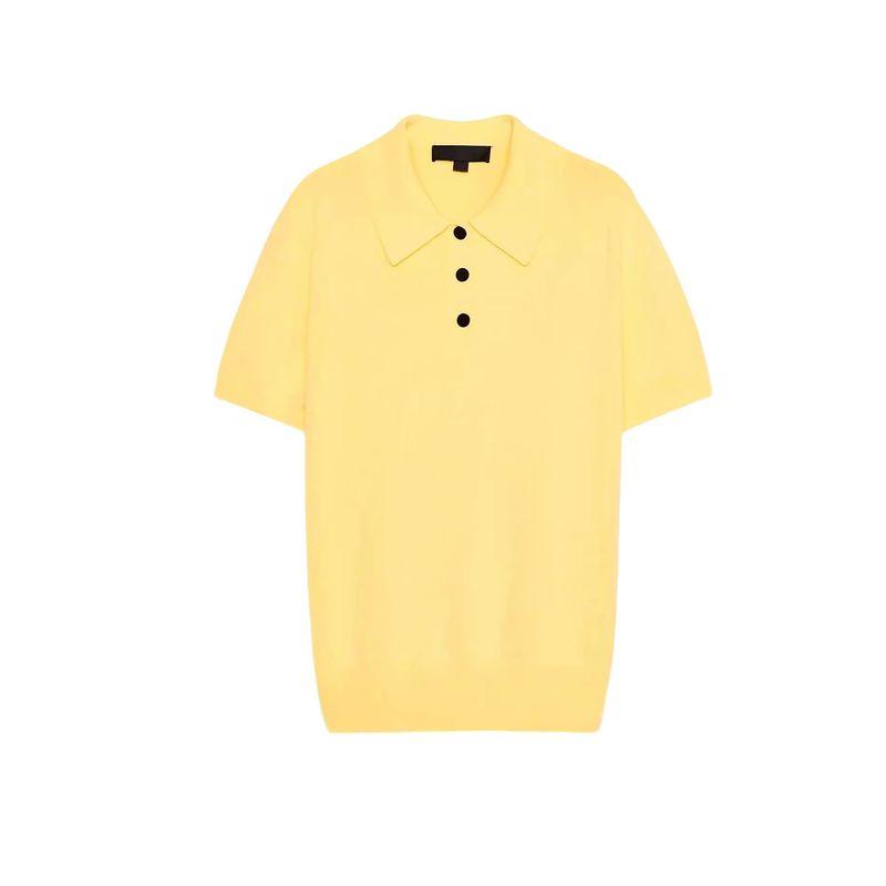 Fall New Women's Clothing French Breasted Decoration Short-Sleeved Knitting Polo Shirt Collar Casual Tops 2142019