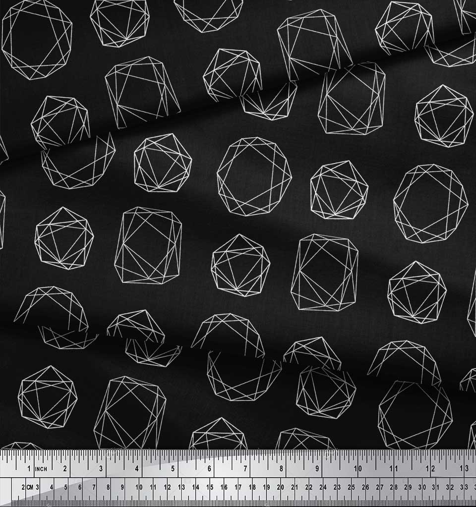 Soimoi Черная полиэфирная креповая ткань со священным геометрическим принтом на метр 42 дюйма