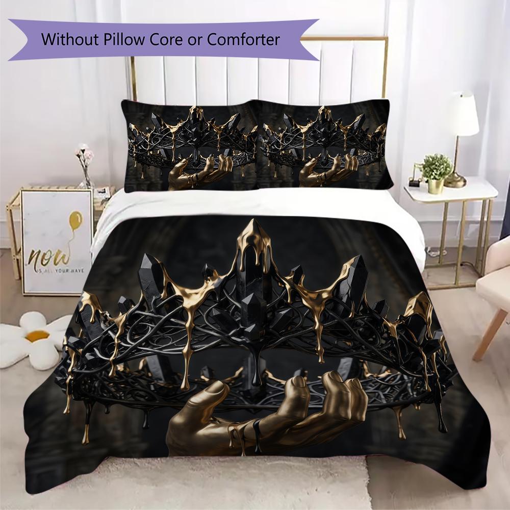 Dark Crown and Royal Wand Pattern Bedding uilt Set uilt Cover Pillowcase Home Decoration Birthday Gift (1 * duvet cover + 2 * pillowcase without core)