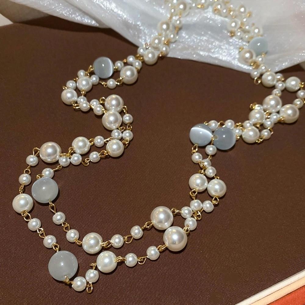 Long Length Bead Necklace Layered Sweater Necklace New Pearl Necklace Lady Wear