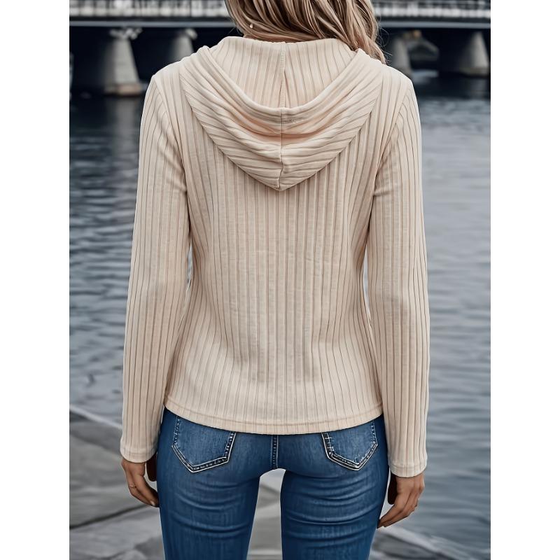 Women S Long Sleeve Hooded Knit Cardigan Button Solid Color