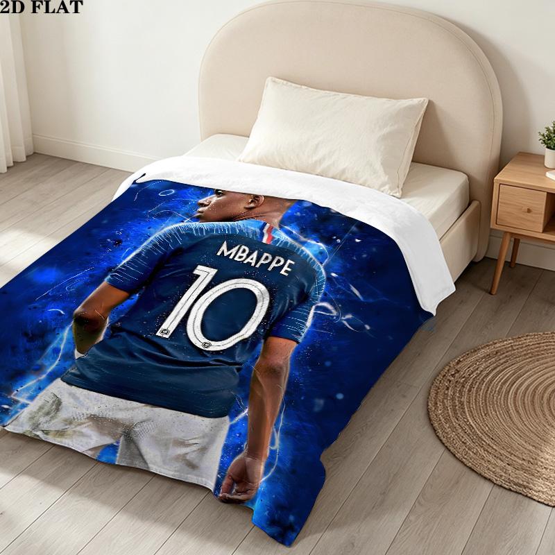 1PC Mbappe Patterned Flannel Blanket Suitable For All Seasons For Home Decor Warmth And Comfort Gifts Holiday Present