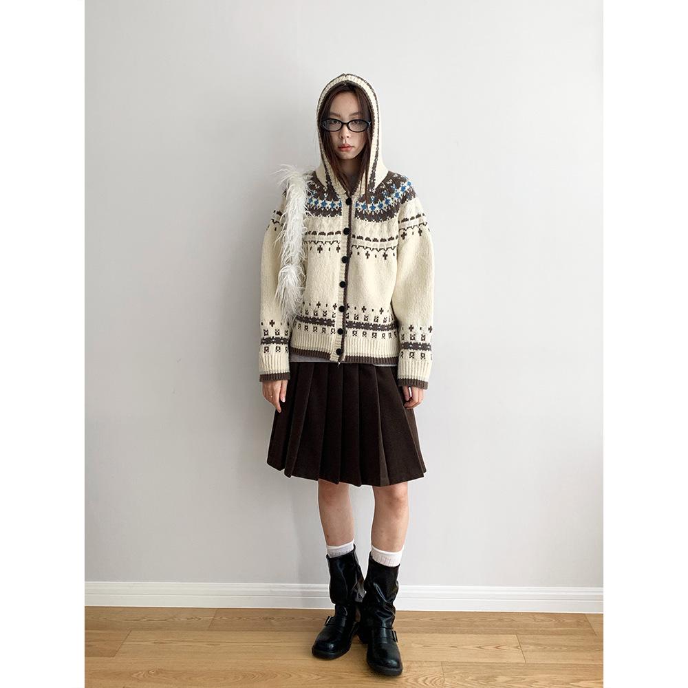 Кардиган Dorothy Fair Isle Retro с капюшоном и вязанным узором — женский утолщенный универсальный свитер