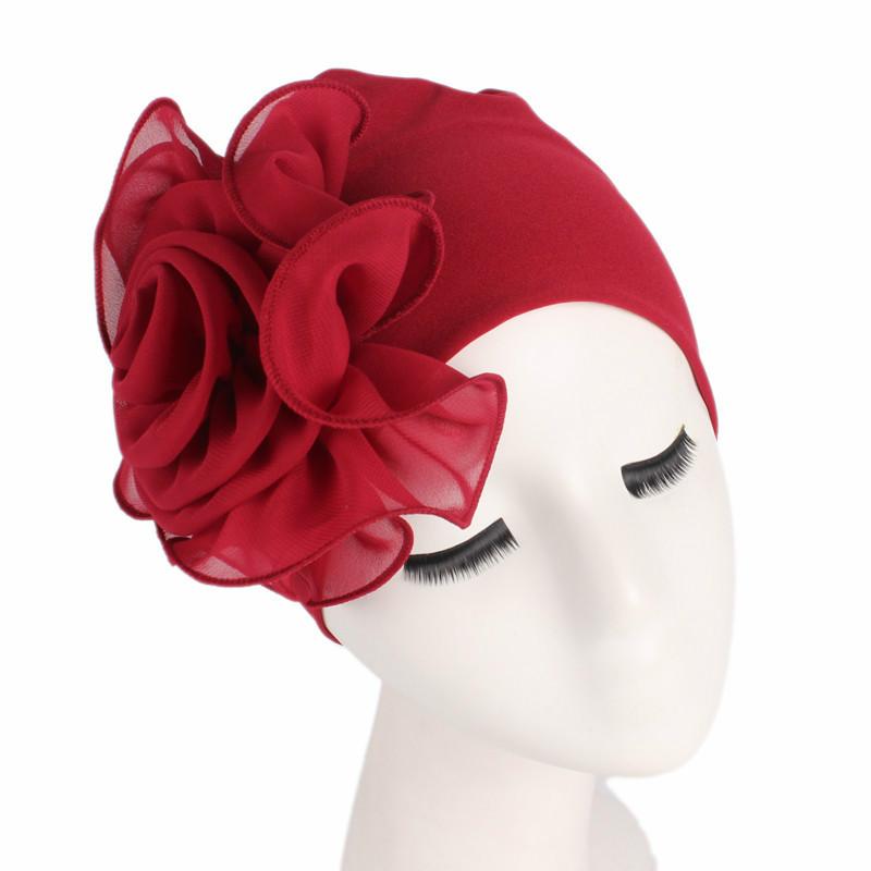 New Woman Beautiful Flower Turban Elastic Cloth Head Cap Hat Ladies Hair Accessories Muslim Women's Hijabs Scarf Cap