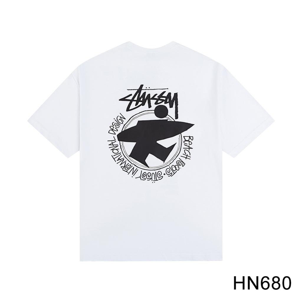 Stussy Летняя новая футболка с круглым вырезом из высококачественного хлопка 2025 года для мужчин и женщин с принтом доски для серфинга, парная футболка