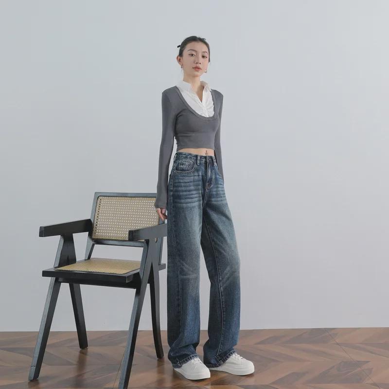 Женские широкие брюки-капри в корейском стиле: Синий узор «Мультифейерверк», осень/зима