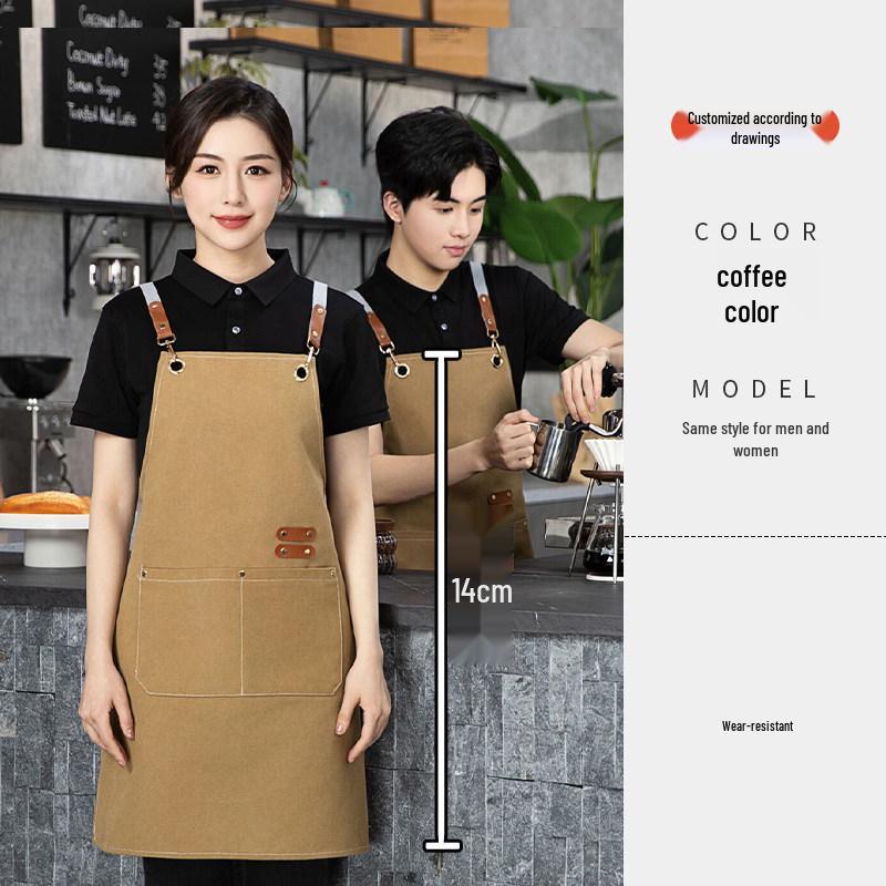 Waterproof Canvas Waist Apron with Logo Printing for Cafes and Restaurants