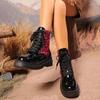 Сексуальные красные леопардовые ботильоны для женщин, осенние лакированные кожаные мотоциклетные ботинки со шнуровкой, женские короткие ботинки на толстой платформе