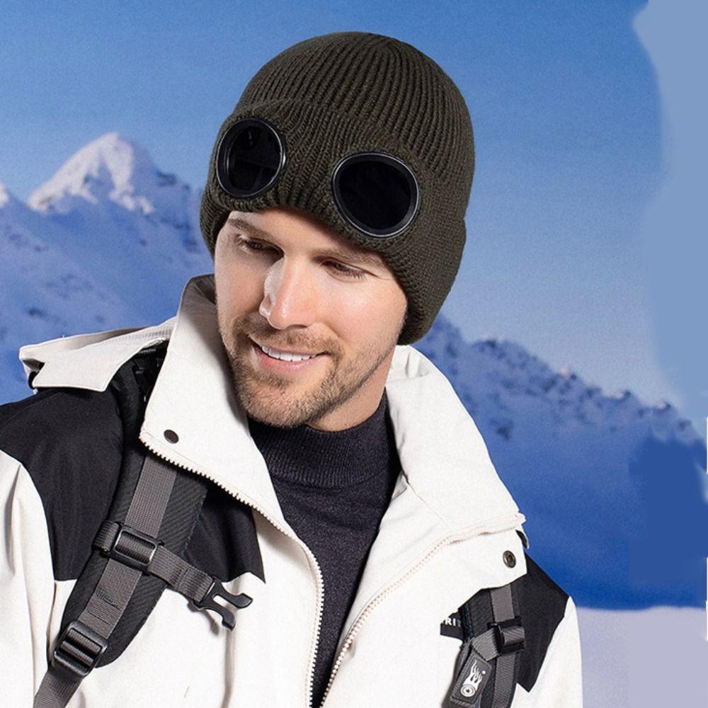 Removable Glasses Warm Ski Mask Hats Windproof Knitted Hat Fashion Winter Glasses Caps Outdoor