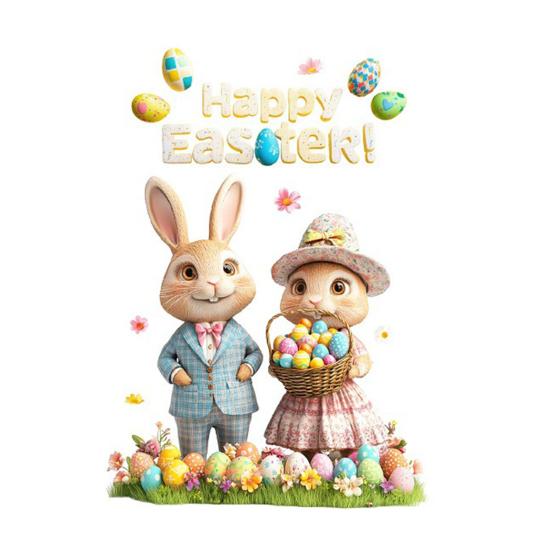 Пасхальная наклейка на окно Милый кролик Полевые цветы Яйца Бабочка Многоразовые двусторонние статические оконные наклейки для стеклянных дверей стен Детской комнаты Весна