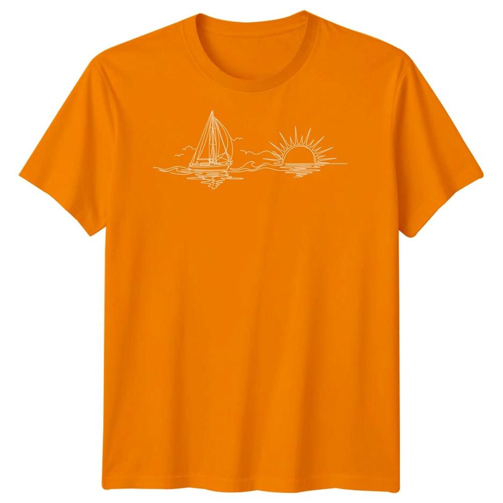 Sailboat Sunset Sailing Travel Unisexs TShirt Ocean Line Art