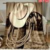 Vintage Western Rodeo Gear Blanket, Retro Cowboy Hat & Rope Themed Soft Cover