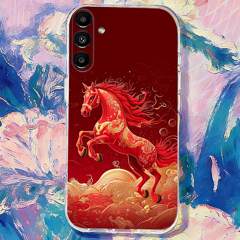 Красный конь в китайском стиле Чехол для телефона Samsung S24,S25,S30,S23,S21,S22,S20,S10,5G,FE,lite,PIus,Ультрапрозрачный Чехол