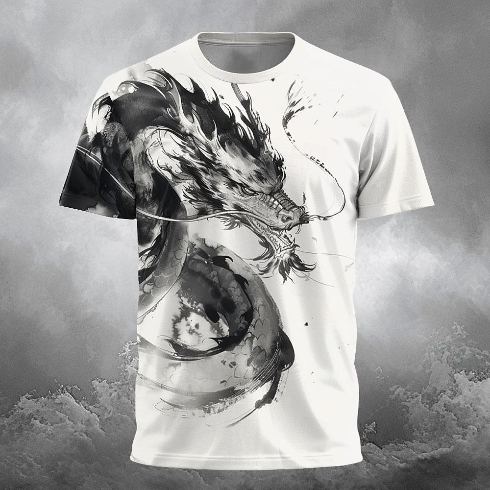 Men's Dragon T Shirt Short Sleeve T shirt 3D Print Crew Neck Shirt Designer Gothic Party Street Casual White Summer Spring