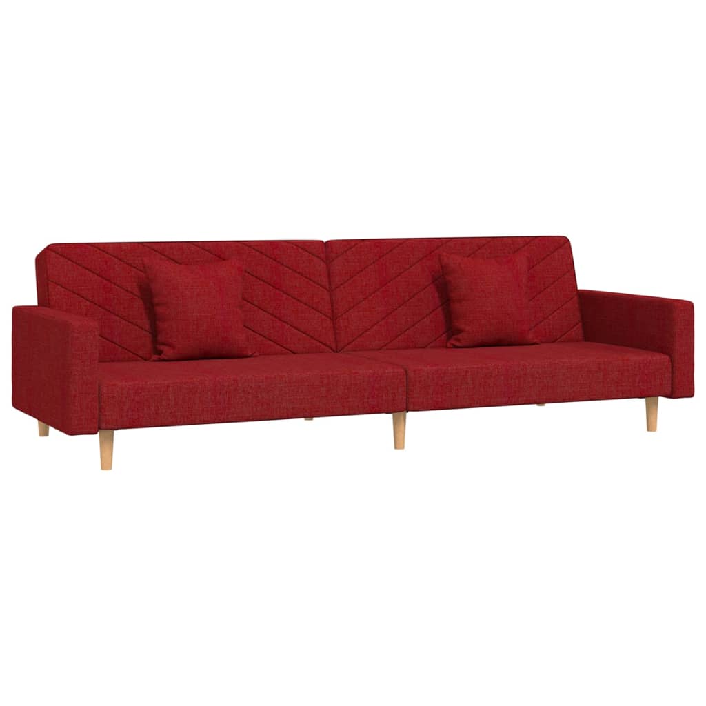 2 Seater Sofa Bed with 2 Cushions Burgundy Fabric