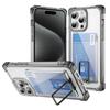 Shockproof Acrylic Card Slot Holder Clear Phone Case for iPhone 15 14 13 12 11 Pro Max 15Plus 14Plus Metal Kicstand Bumper Cover