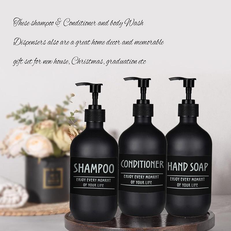 3 шт., 500 мл, матовый черный дозатор для мыла, бутылки с эфирным маслом, мыльница для рук, контейнер для жидкости, многоразовая пустая бутылка с 6 этикетками