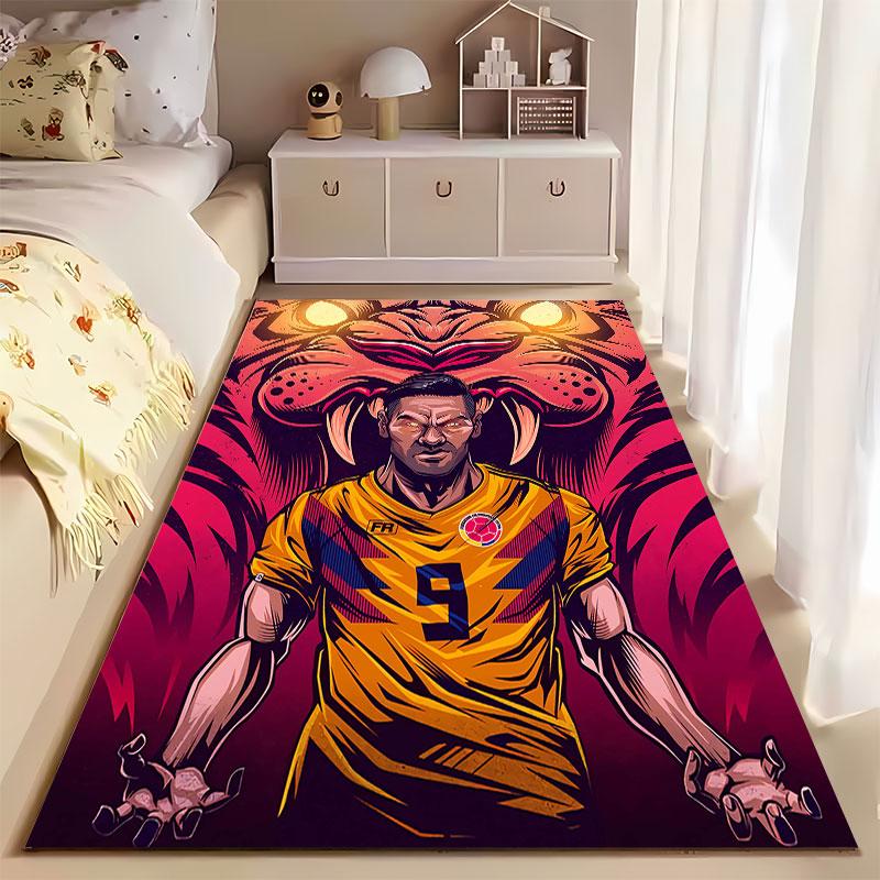 Soccer Player and Tiger Design suitable as a non-slip mat for the living room or bedroom sofa