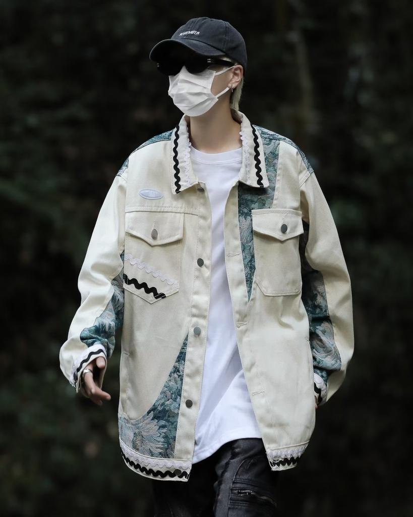 American Trendy Brand Ethnic Style Splicing Tooling Jacket Men'S Couple Loose Lapel Jacket Guochao Baseball Uniform Men'S