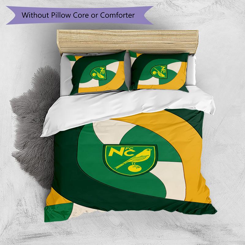 Norwich City Football Printed 3 Pieces Bedding Set, Comfortable Skin Friendly Bedroom Duvet Cover Set