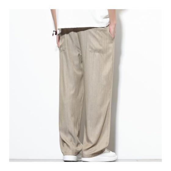 [Zronlion] Men's Casual Straight Pants, Wide Pants, Cool Feel, Summer Clothes, Large Size, Plain, Casual Long Pants, Commuting to Work or School,