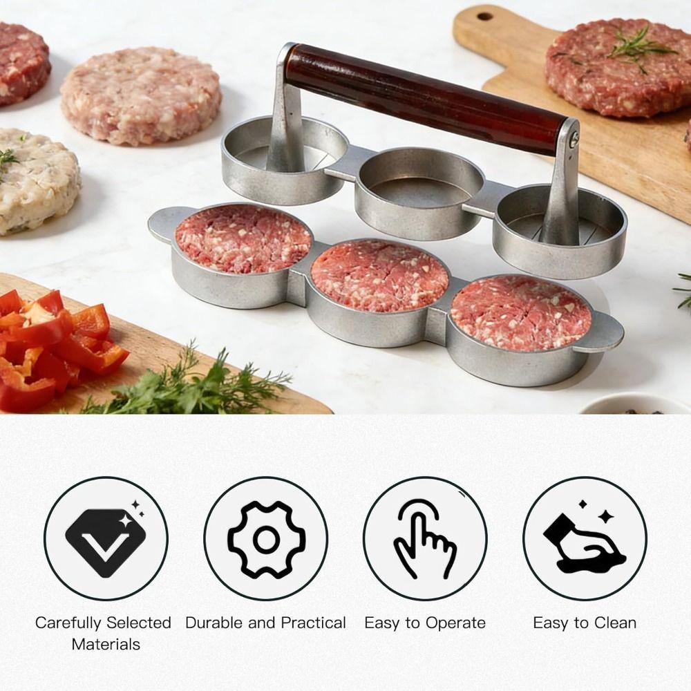 Non-Stick Coating Sausage Patty Maker 3 Patties Capacity Hamburger Patty Mold Cooking