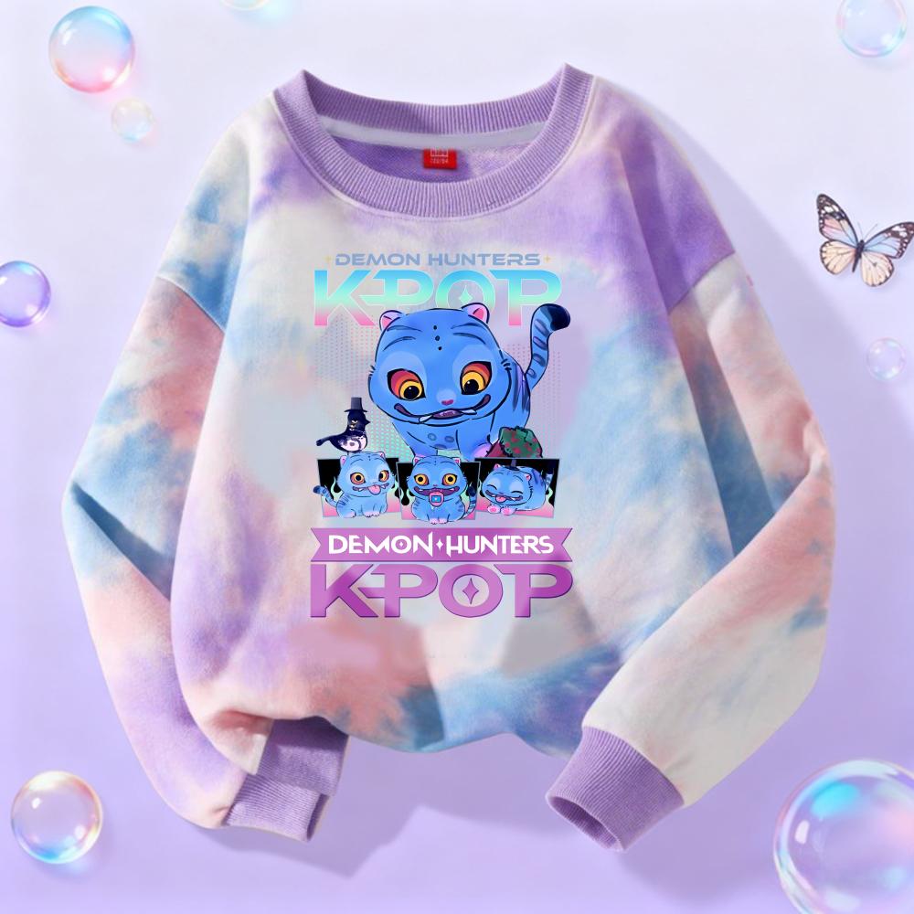 KPop Охотники на демонов Лонгслив Девочки Тренд Повседневные Топы Аниме Мультфильм Весенняя Осенняя Одежда Тай-дай Универсальный Свитшот