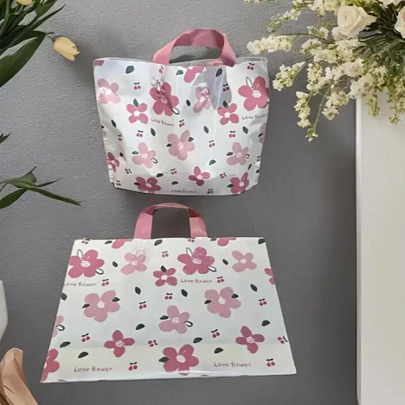 50 шт. Пакет для хранения одежды с кофейным цветком, толстый пластиковый ручной пакет для покупок, подарочная упаковка для детской одежды, сумка-тоут с карманом