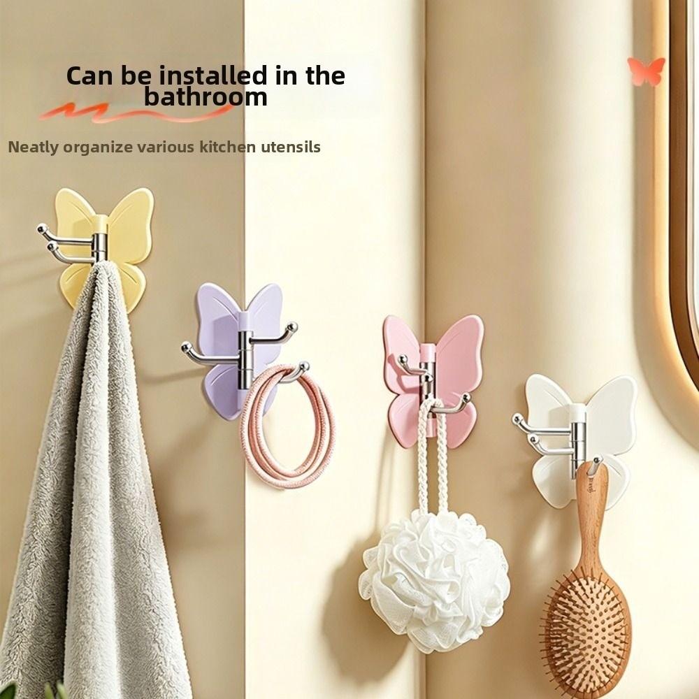 1/4PCS Waterproof Butterfly Wall Hook Plastic Adhesive Wall Hook Storage Hanger Wardrobe Storage
