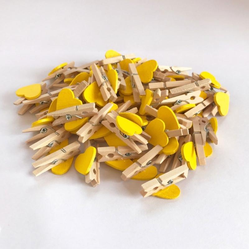 50PCS MultiFunctional Colorful Cute Small Clips Simple Mini Photo Clip Wooden Clips Small Love Heart Pegs Clothespin