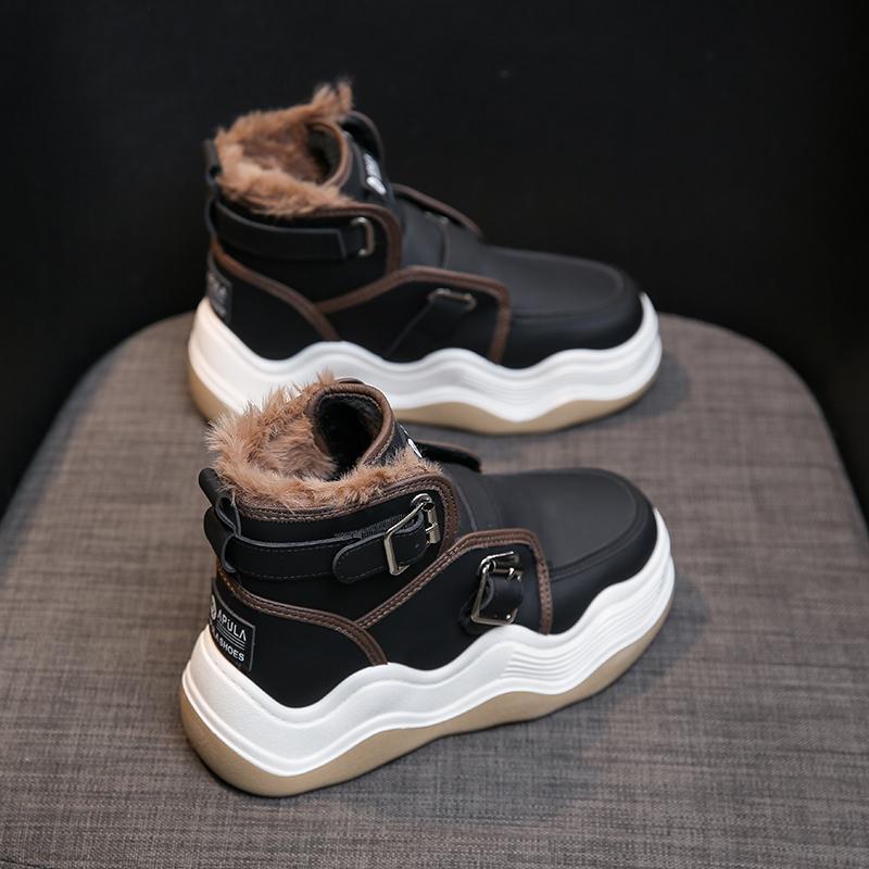 2024 Новый стиль, утолщенные высокие женские туфли с флисовой подкладкой, модные универсальные хлопковые короткие белые туфли-трубы для летнего сезона