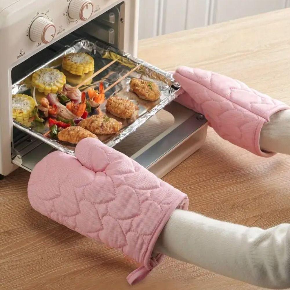 4 pieces/set Heat Resistant Heart Oven Baking Gloves Set Thickened Kitchen Insulated Pad Dish